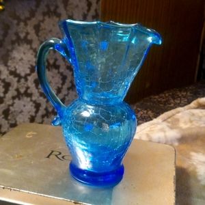 Tote # 2  decorative small blue crackle glass pitcher